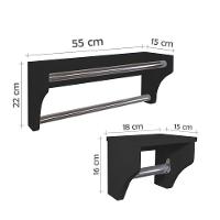 Kit Acessórios Para Banheiro Conjunto 2 Peças Porta Toalhas Papel Higiênico Preto Laca - 3