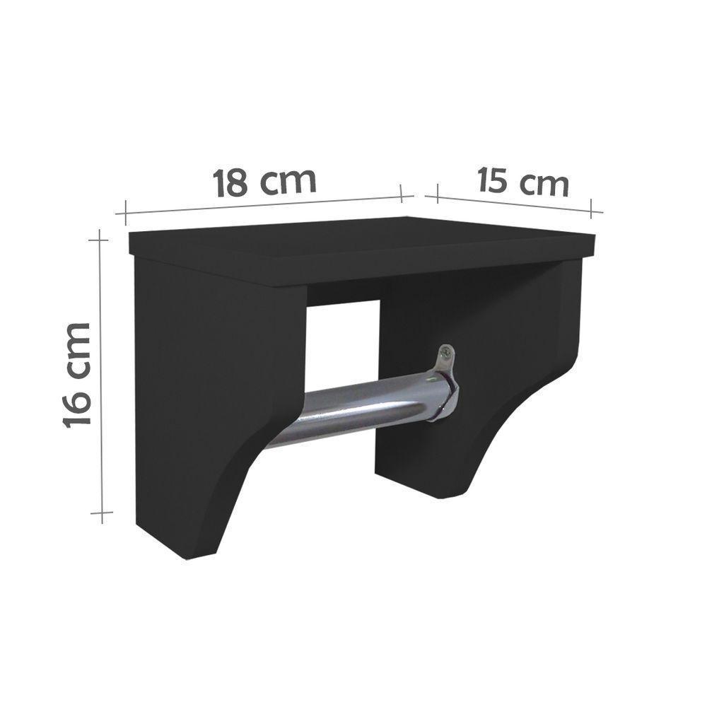 Porta Papel Higiênico Acessório Para Banheiro Papeleira Suporte De Parede Preto Laca - 4