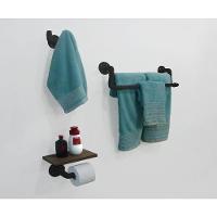 Kit Acessórios Para Banheiro Conjunto 3 Peças Porta Toalhas Papel Cabideiro Preto Laca - 1
