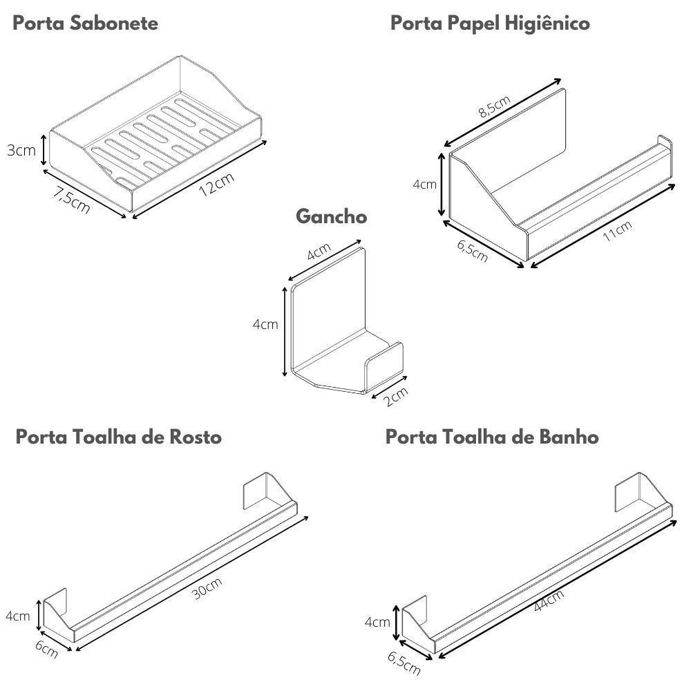 Kit Acessórios Para Banheiro Preto 5 Peças Master Slim Df - 7