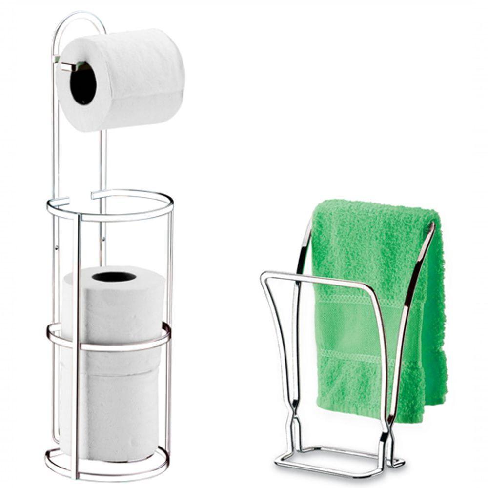 Banheiro Lavabo Cromado 02 Peças Porta Toalha De Bancada - 1