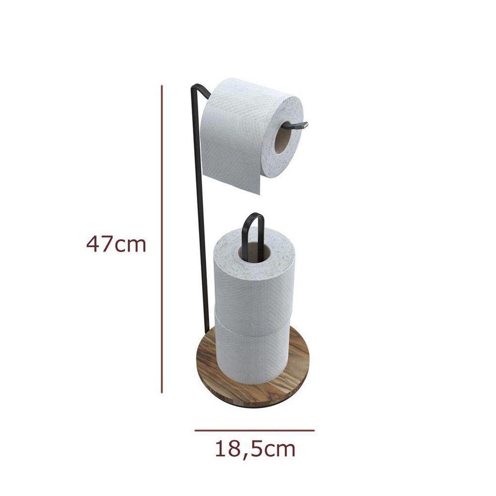 Suporte De Papel Higiênico Com Base Em Madeira - Stolf Preto - 2
