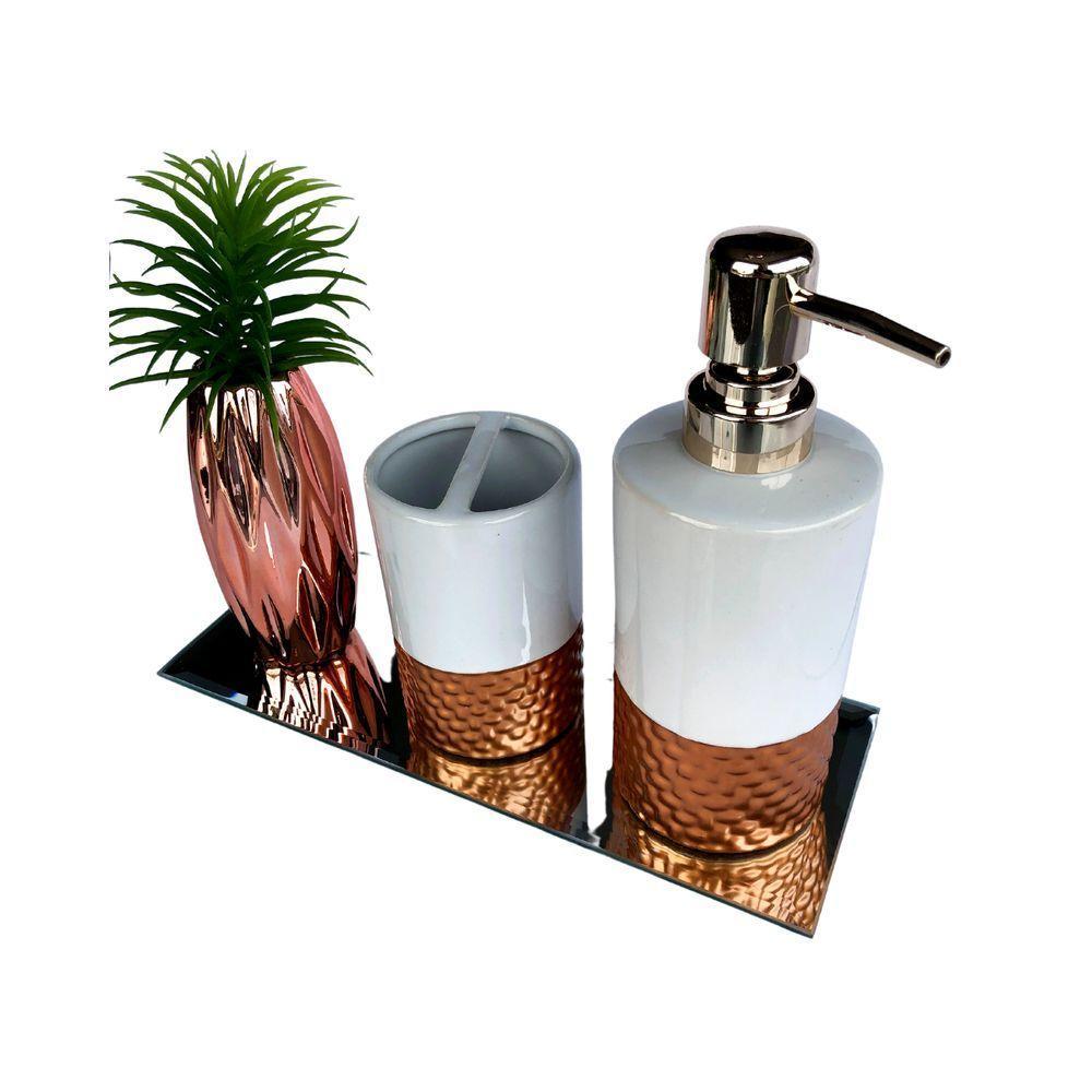 Kit Banheiro Bravadecor Branco Com Cobre Texturizado Em Cerâmica - 2