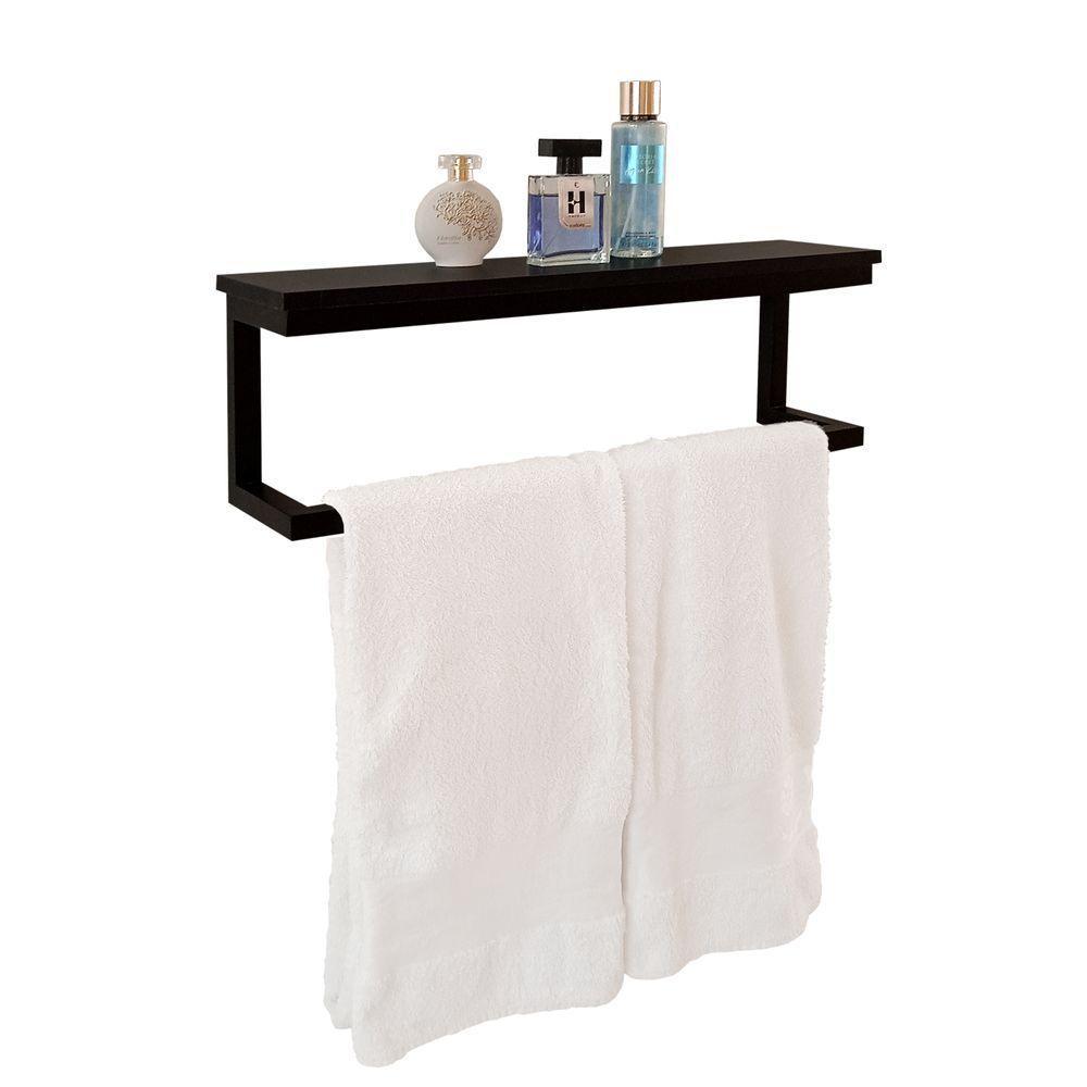 Toalheiro Porta Toalhas De Parede Acessório Para Banheiro Estilo Industrial Preto Laca - 2
