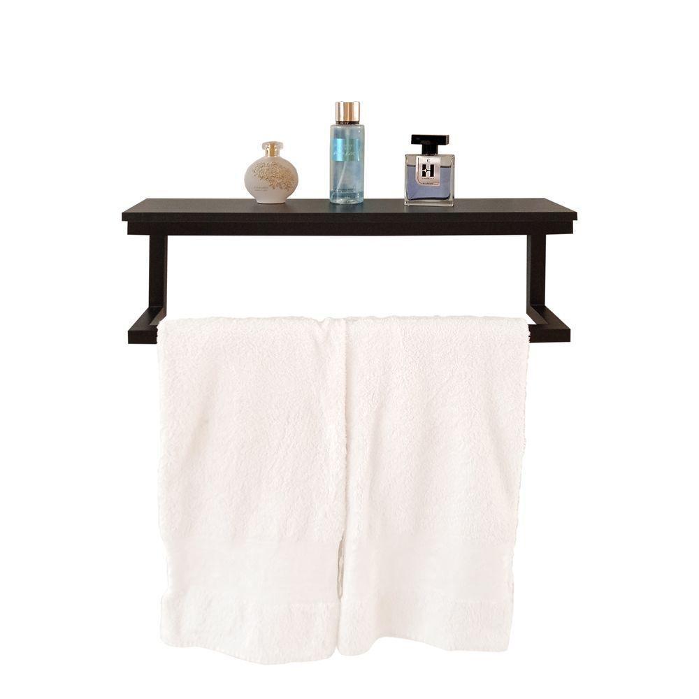 Toalheiro Porta Toalhas De Parede Acessório Para Banheiro Estilo Industrial Preto Laca - 3