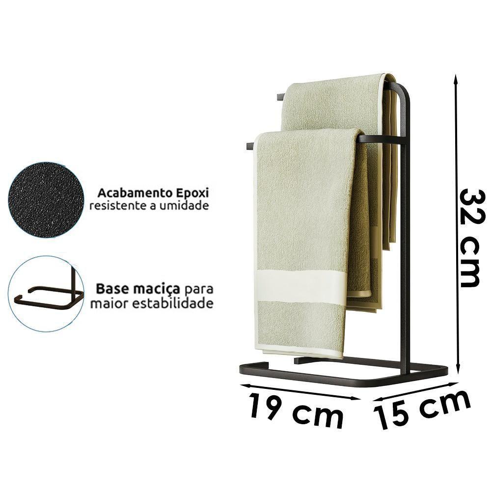 Porta Toalha Toalheiro Duplo Lovell Bancada Lavabo Preto Dhom Preto - 7