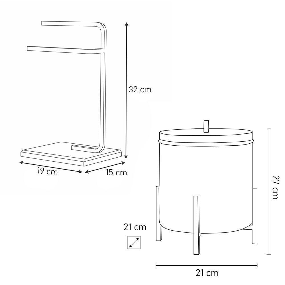 Lixeira E Porta Toalha Glam Com Base De Madeira D09 Preto - Mpozenato - 4