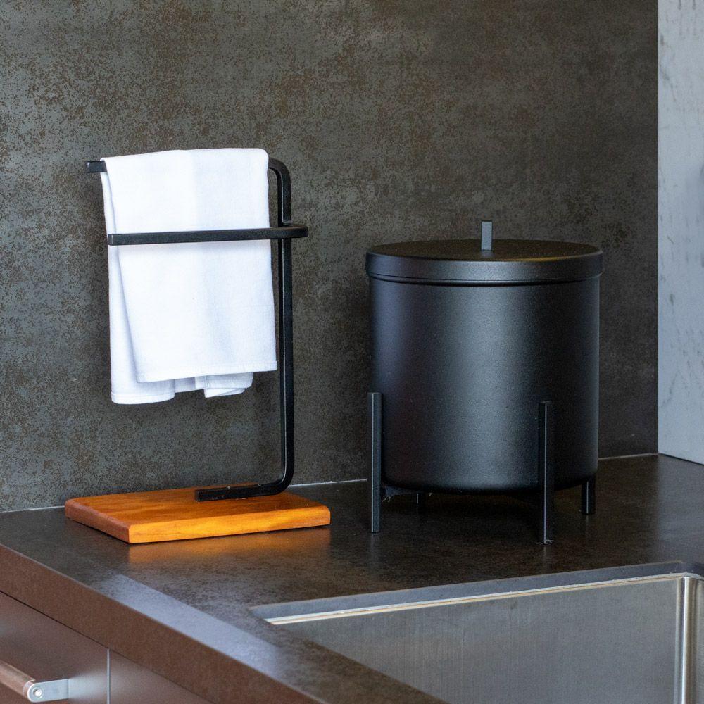 Lixeira E Porta Toalha Glam Com Base De Madeira D09 Preto - Mpozenato - 5