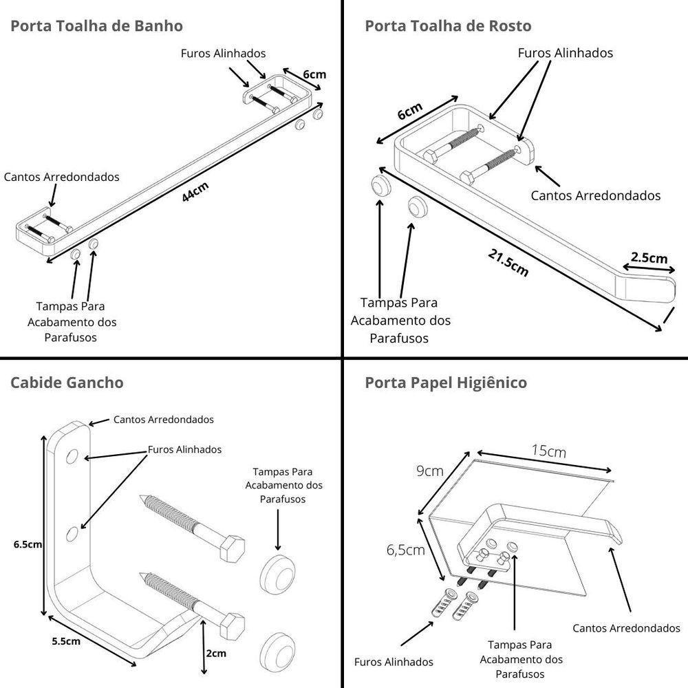 Kit Acessórios Para Banheiro Branco 4 Peças Max - 2