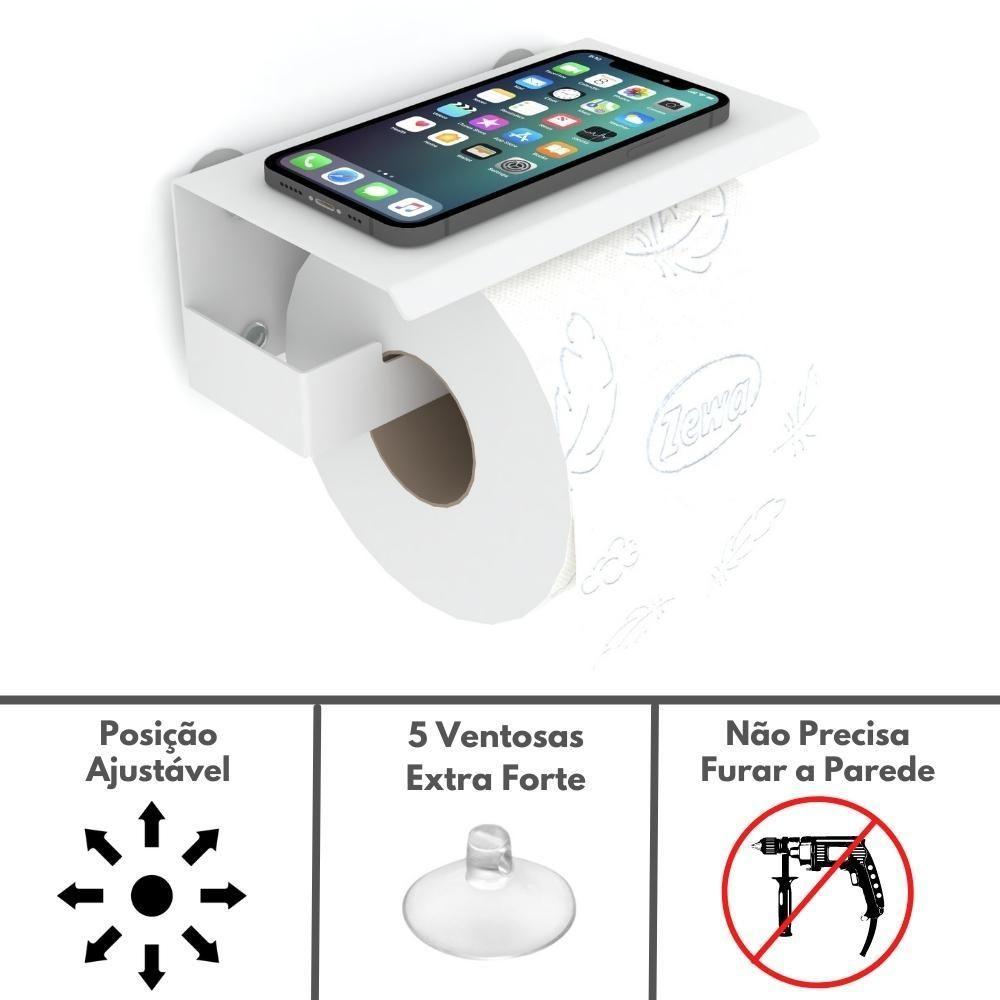 Porta Papel Higienico Celular Papeleira Ventosa Branco Elg - 7