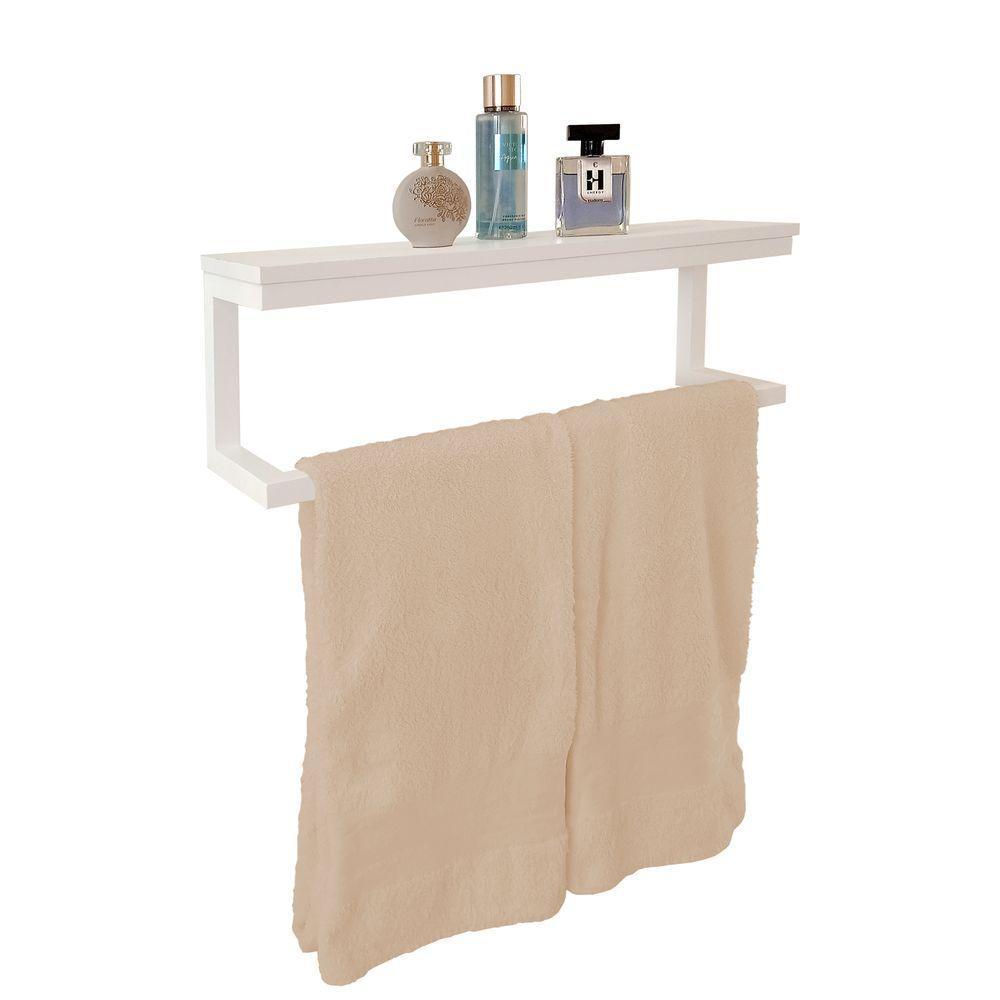 Toalheiro Porta Toalhas De Parede Acessório Para Banheiro Estilo Industrial Branco Laca - 2