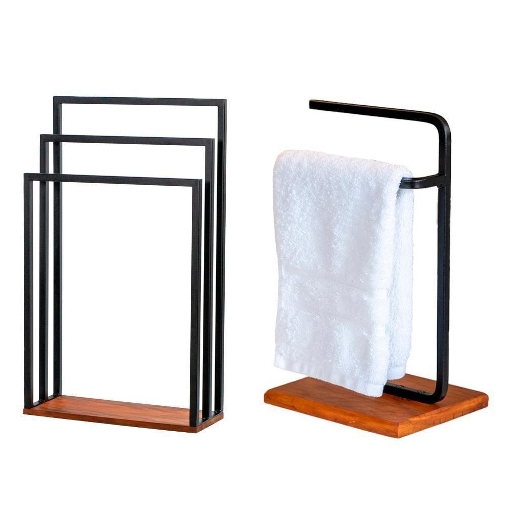 Kit Toalheiro E Porta Toalha Lovell Peroba Preto Base Madeira Dhom Peroba Preto - 1