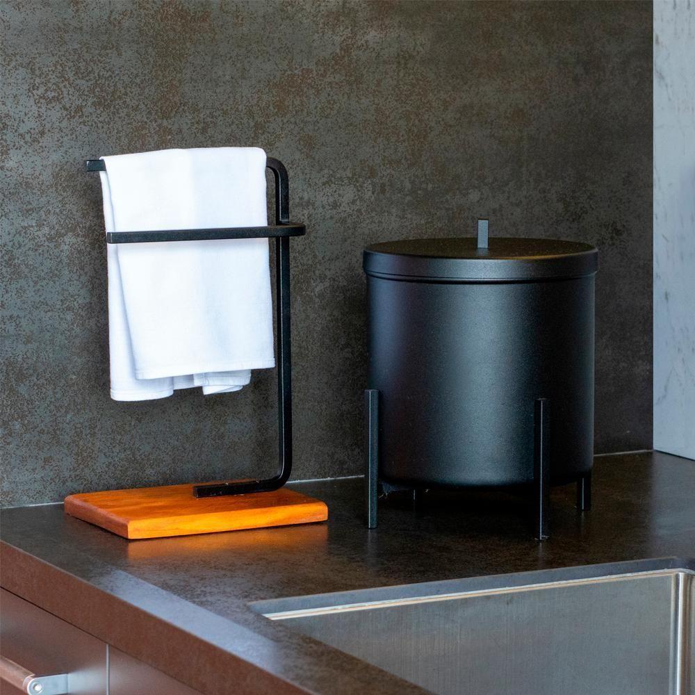 Kit Toalheiro E Porta Toalha Lovell Peroba Preto Base Madeira Dhom Peroba Preto - 2