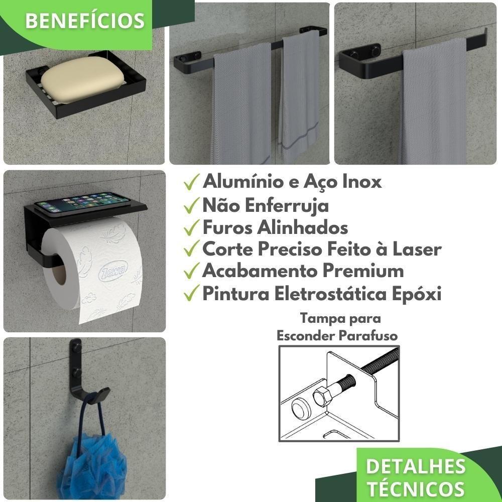 Kit Acessórios Para Banheiro Preto Fosco 5 Peças Max - 9