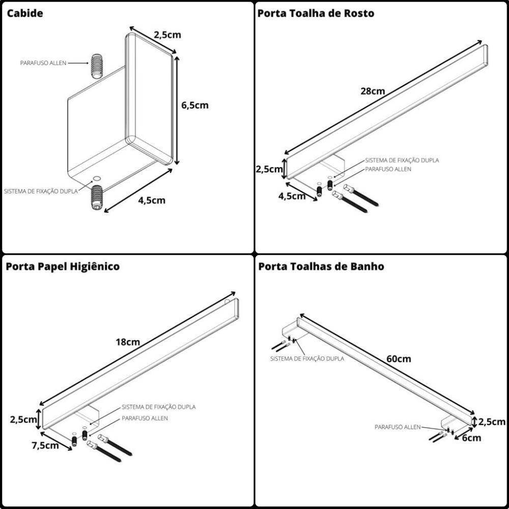 Kit de Acessórios para Banheiro Cromado Master 4 Peças - 5
