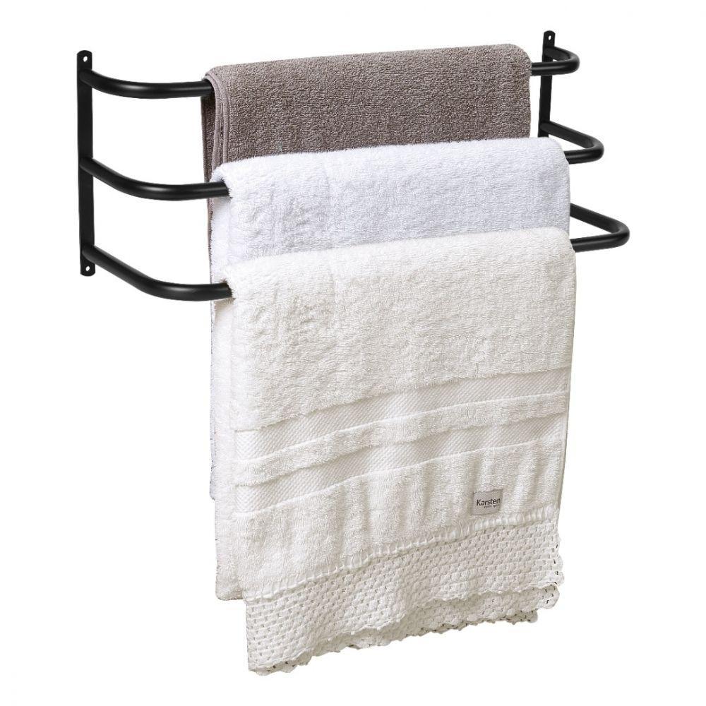 Porta Toalhas Toalheiro Triplo para Parede Preto Fosco 48cm - 2