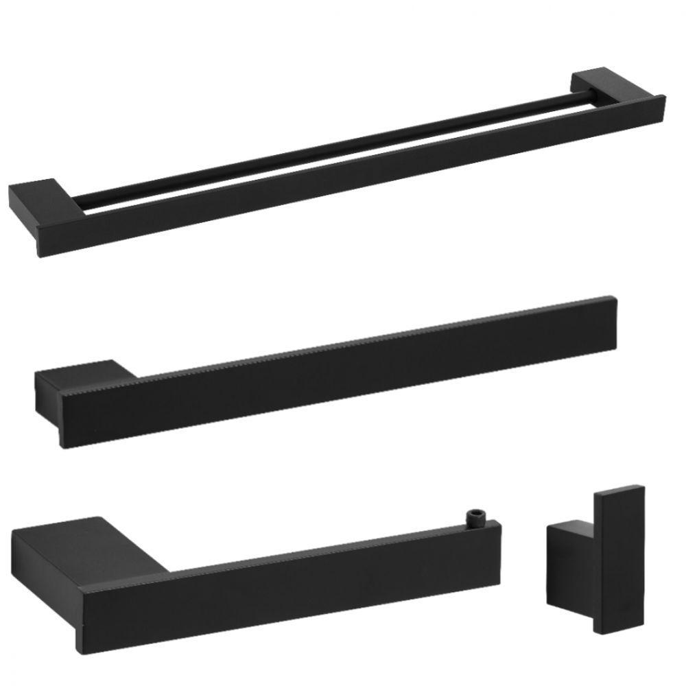 Kit 4 Acessórios para Banheiro Preto Master Toalheiro Duplo - 2
