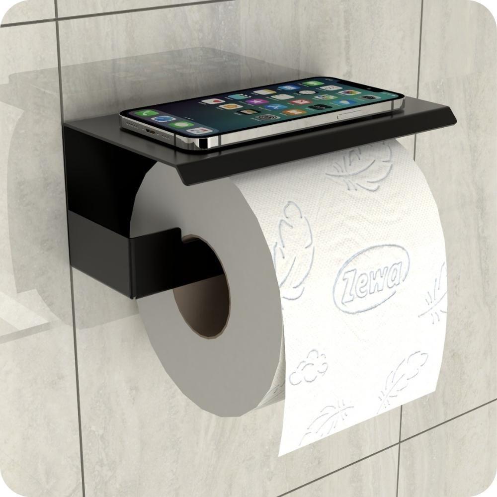 Suporte Papel Higiênico Adesivo Colar Na Parede Preto Elg - 1