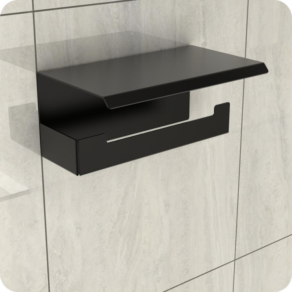 Suporte Papel Higiênico Adesivo Colar Na Parede Preto Elg - 4