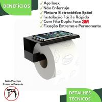 Suporte Papel Higiênico Adesivo Colar Na Parede Preto Elg - 6