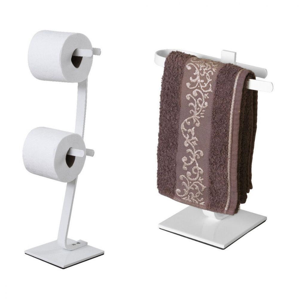 Kit Toalheiro De Bancada E Papel Higiênico De Chão Branco - 2