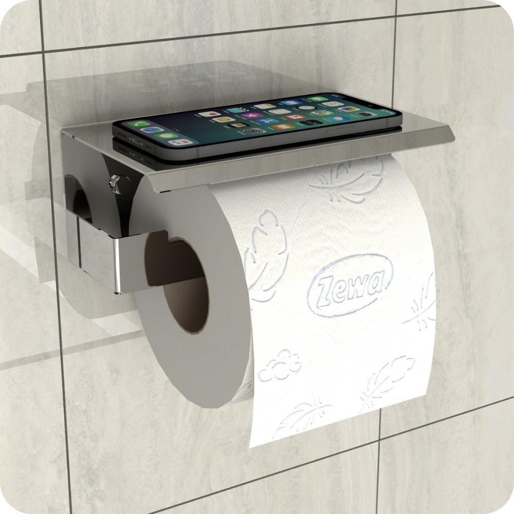 Porta Papel Higienico Com Suporte Para Celular Inox Elg - 1