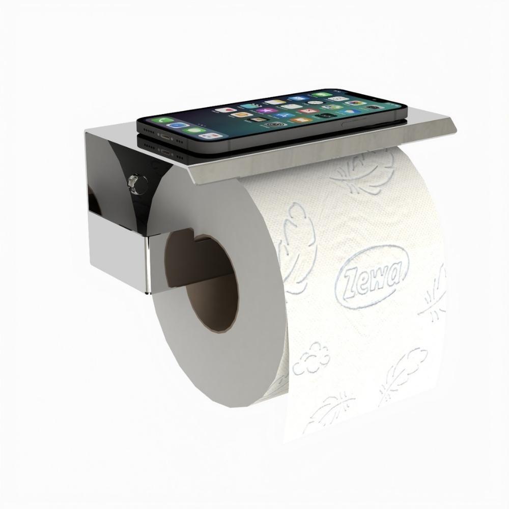 Porta Papel Higienico Com Suporte Para Celular Inox Elg - 2