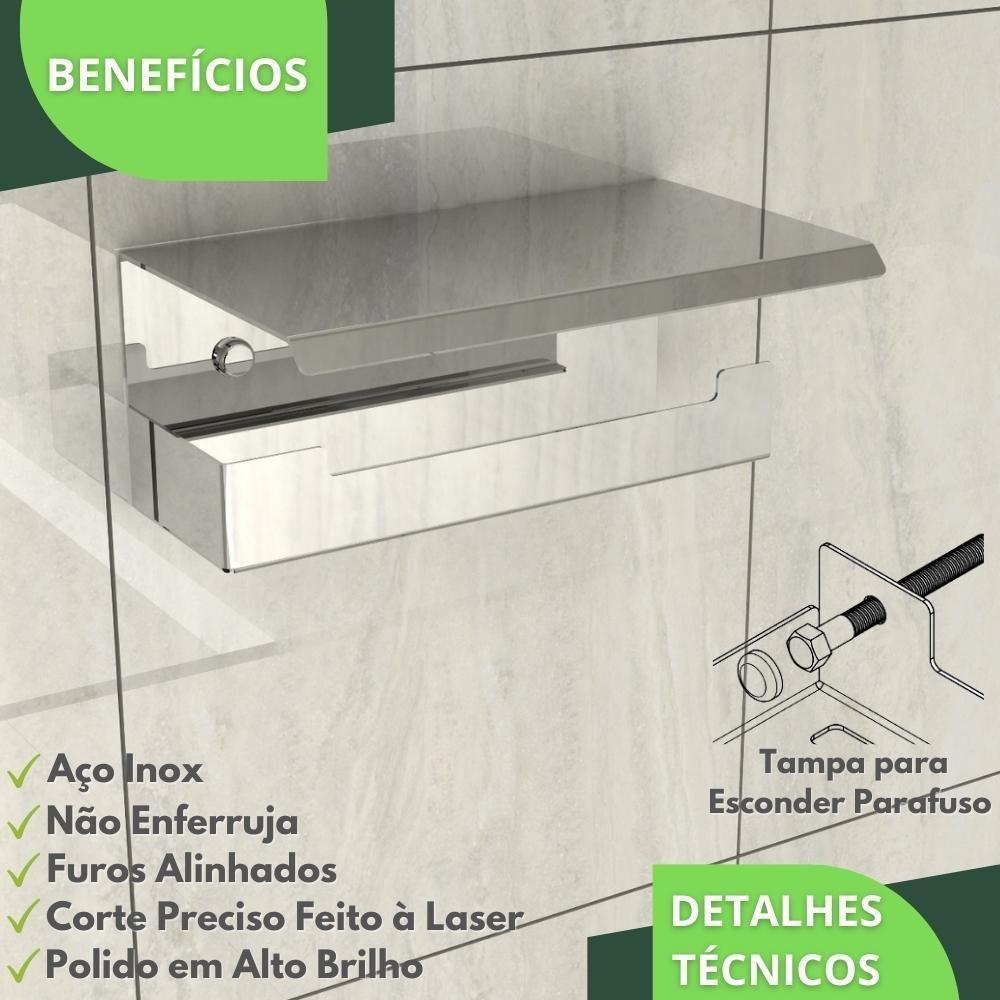 Porta Papel Higienico Com Suporte Para Celular Inox Elg - 5