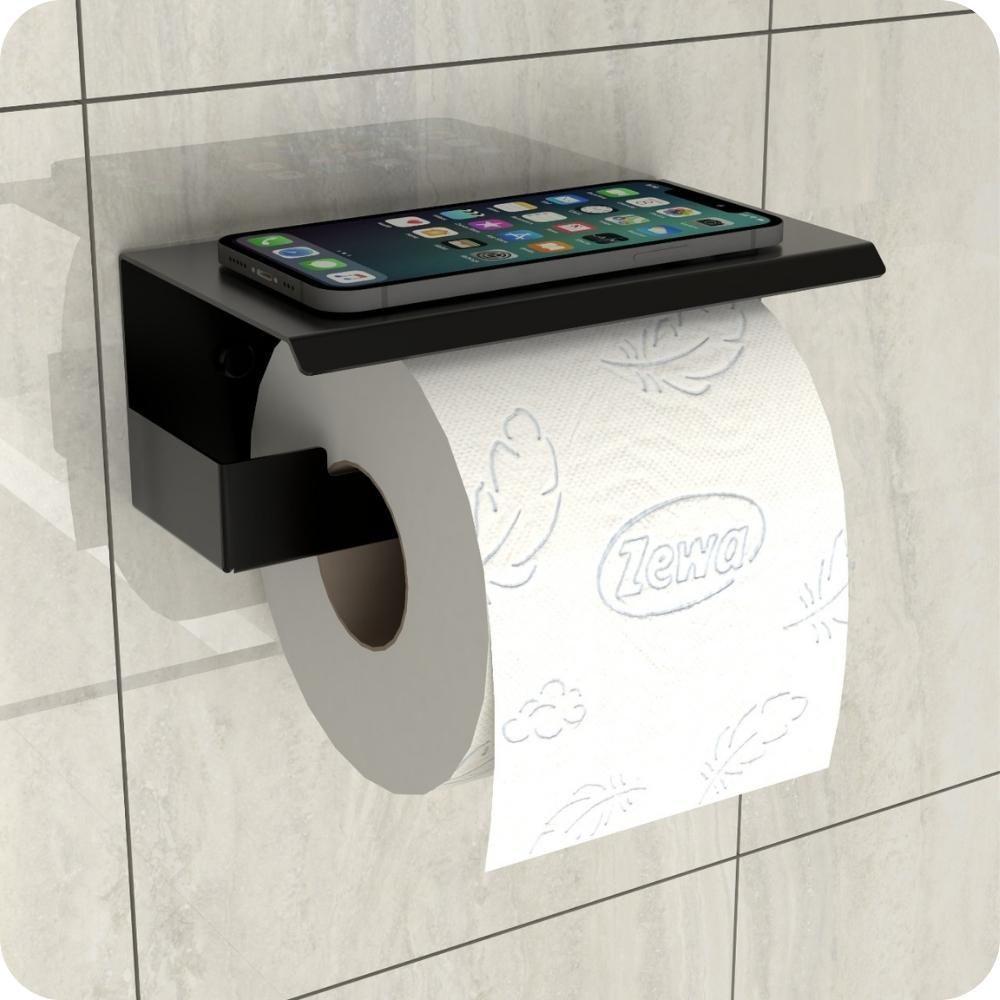Porta Papel Higienico Com Suporte Para Celular Preto Elg - 1