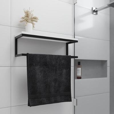 Toalheiro Para Banheiro Estilo Industrial Ita - Preto E Prateleira Branca - Preto
