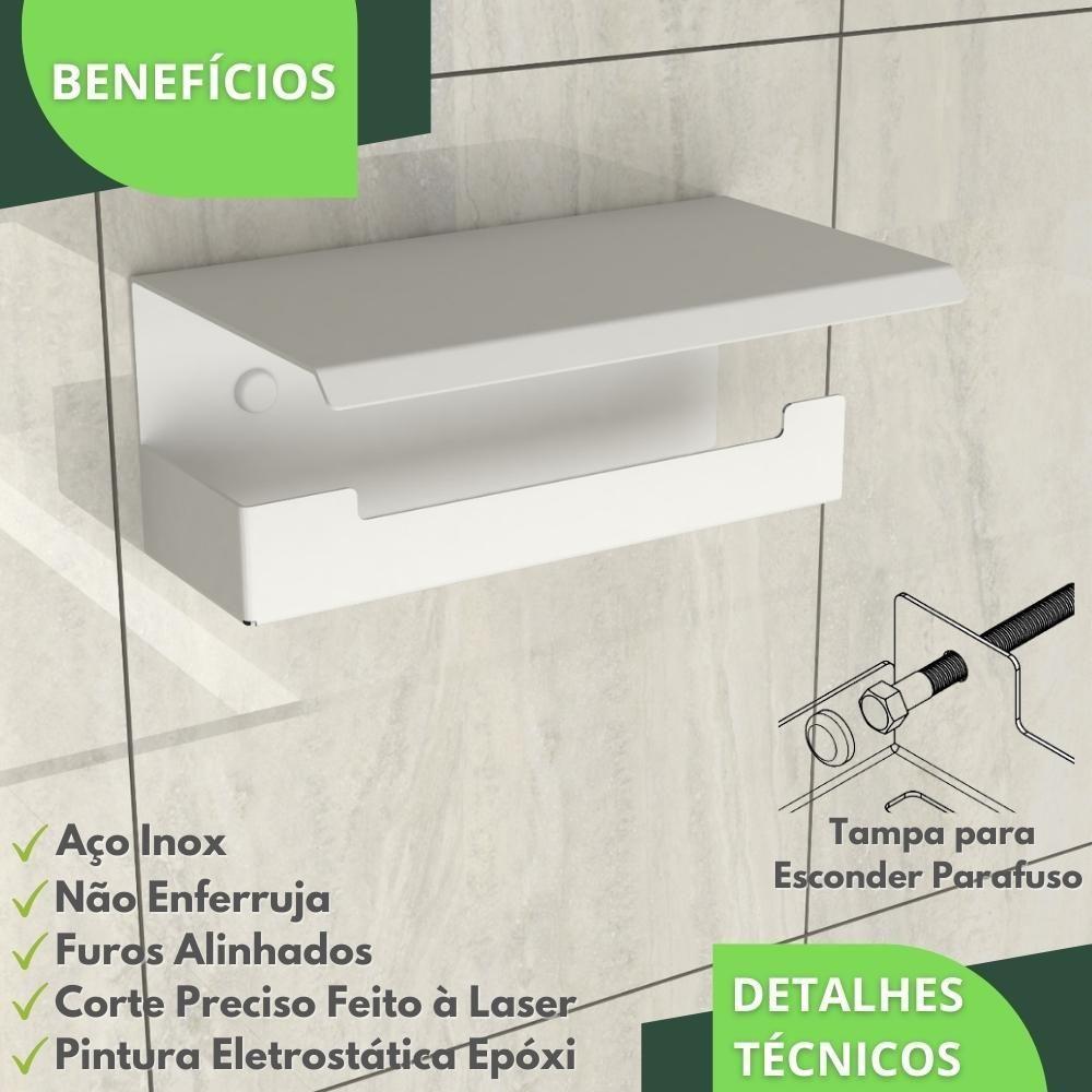Porta Papel Higienico Com Suporte Para Celular Branco Elg - 5