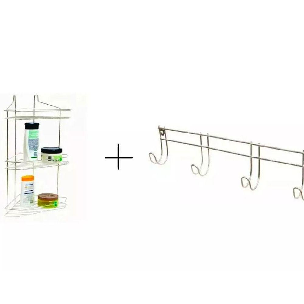 Kit Suporte Shampoo Triplo e Suporte Toalha para Banheiro - 1
