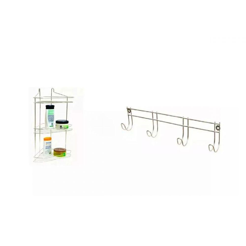Kit Suporte Shampoo Triplo e Suporte Toalha para Banheiro - 2