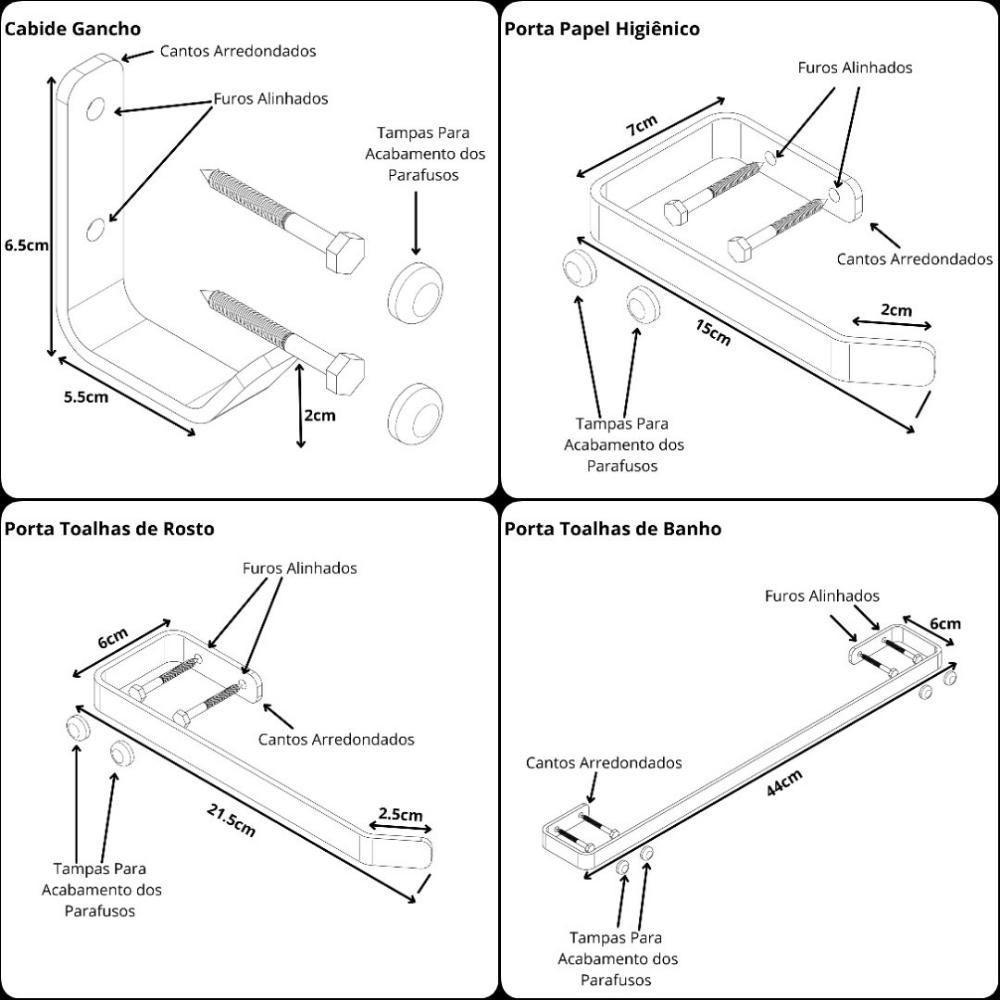 Kit Acessórios para Banheiro Branco 5 Peças - 7
