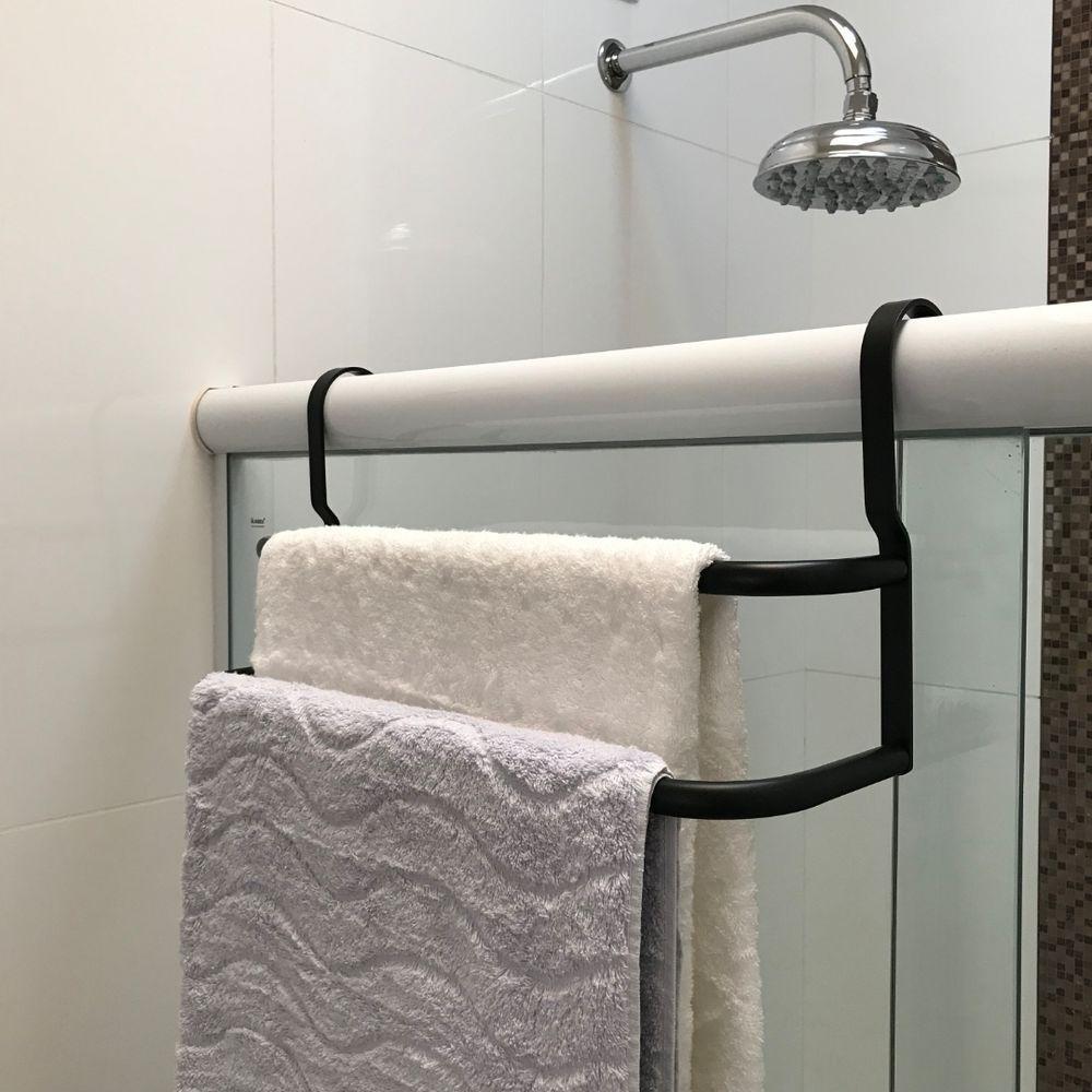 Porta Toalhas Duplo Toalheiro para Box Preto Fosco 60cm - 1