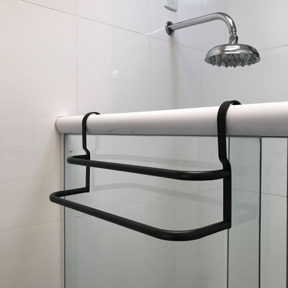 Porta Toalhas Duplo Toalheiro para Box Preto Fosco 60cm - 2