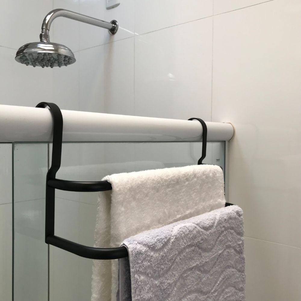 Porta Toalhas Duplo Toalheiro para Box Preto Fosco 60cm - 6