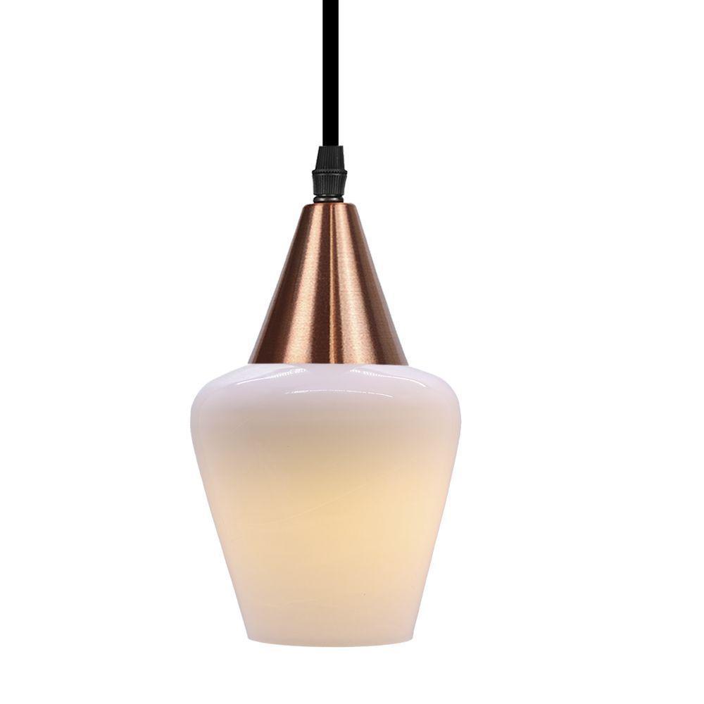 Lustre Pendente Taschibra Monalisa Pp Branco Leitoso E27 Bivolt Cobre - 3