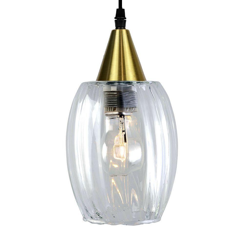 Lustre Pendente Taschibra Badih P Canelado E27 Transparente Bivolt Ouro - 4