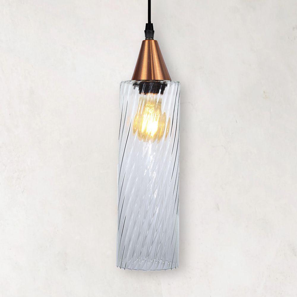 Lustre Pendente Taschibra Anne Rigato E27 Transparente Bivolt Cobre - 3