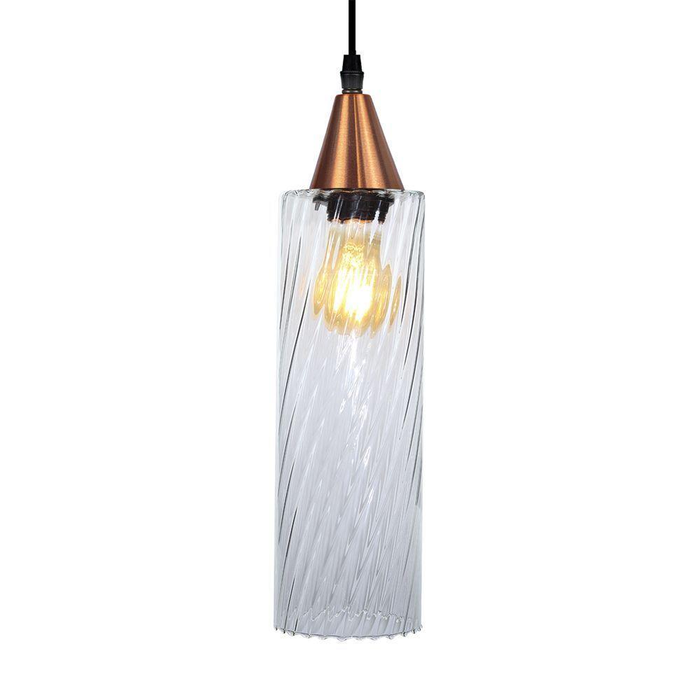 Lustre Pendente Taschibra Anne Rigato E27 Transparente Bivolt Cobre - 4