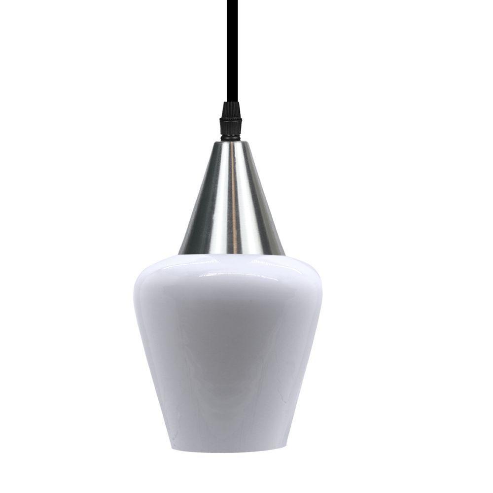 Lustre Pendente Taschibra Monalisa Pp Branco Leitoso E27 Bivolt Prata - 1