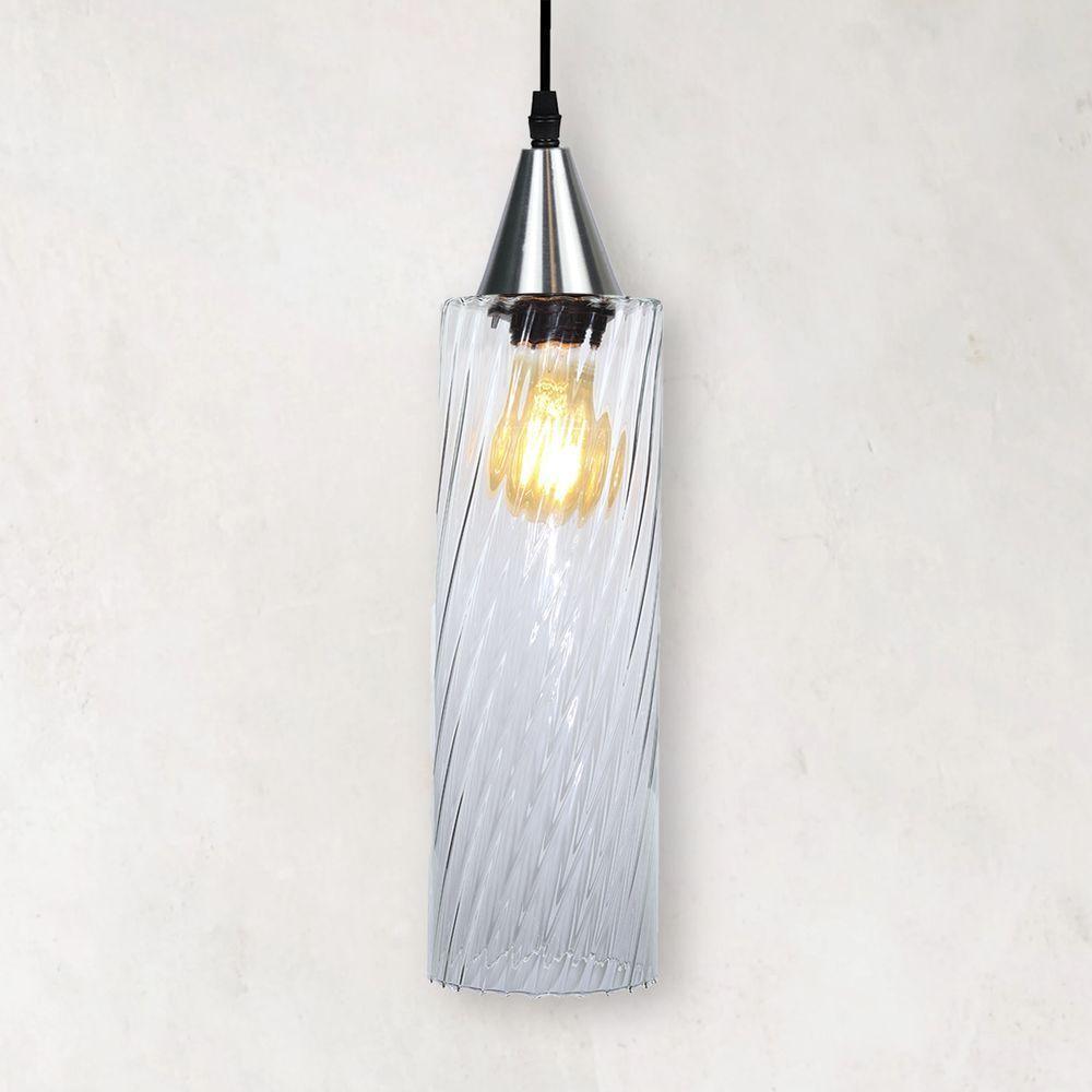 Lustre Pendente Taschibra Anne Rigato E27 Transparente Bivolt Prata - 3