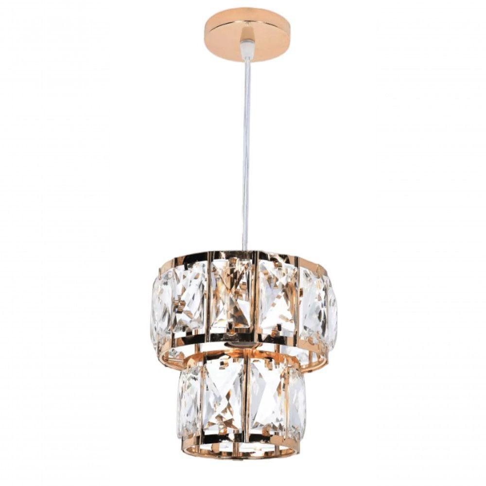 Pendente 14X14X150Cm Metal Dourado E Cristal Transparente 1 Lâmpada E14 Bivolt Sindora Única Único - 1