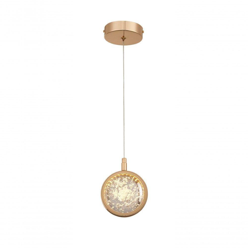 Pendente 12Cm E Cabo 1Mt Metal Dourado E Cristal Led Integrado 6W 3000K Bivolt Sindora Única Único - 1