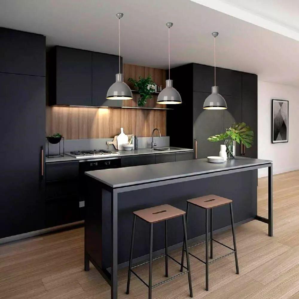 Pendente 30Cm Cúpula Em Metal Cinza Balcão 1 Lâmpada E14 Bivolt Luciin Única Único - 3