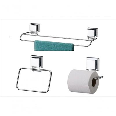 Conjunto Banheiro Kit Inox Ventosa Sucção 3 Peças Future