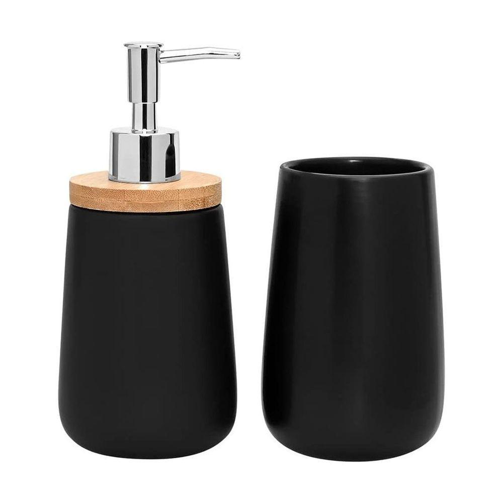 Conjunto Para Banheiro Em Cerâmica Com 2 Peças Mimo Style Preto - 1