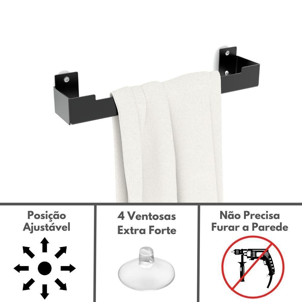 Porta Toalha Rosto Ventosa Suporte Banheiro Preto Elg - 5