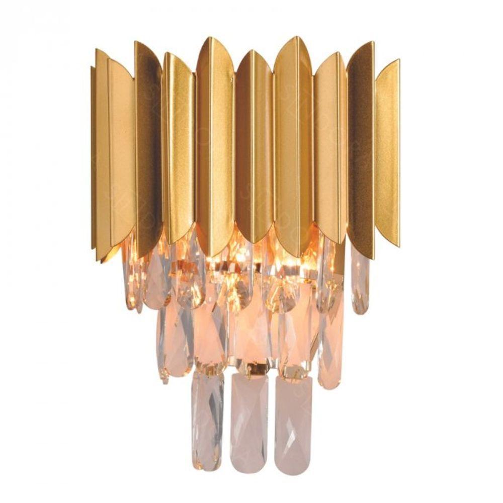 Arandela Metal Dourado Com Cristais Transparentes 2 Lâmpadas E14 - Sindora Única Unic - 1